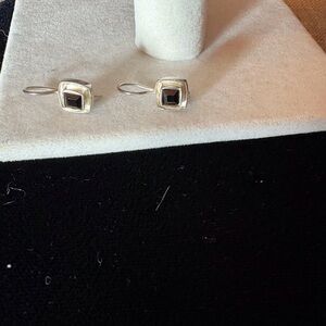 Elegant 925 Sterling Silver and Black Onyx Center Stone pierced earrings. EUC